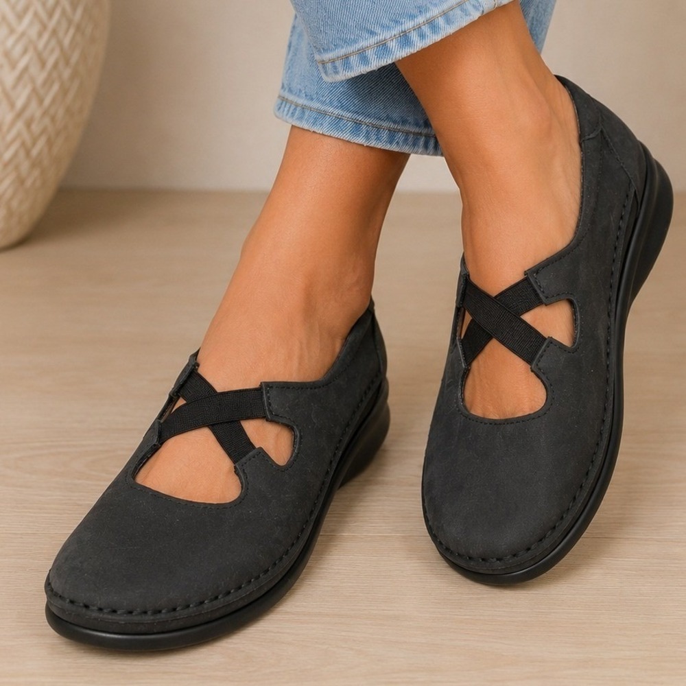 SAS Scenic Gray Leather Mary Jane Flats Tripad Comfort Shoes 8.5 WW Made in USA
